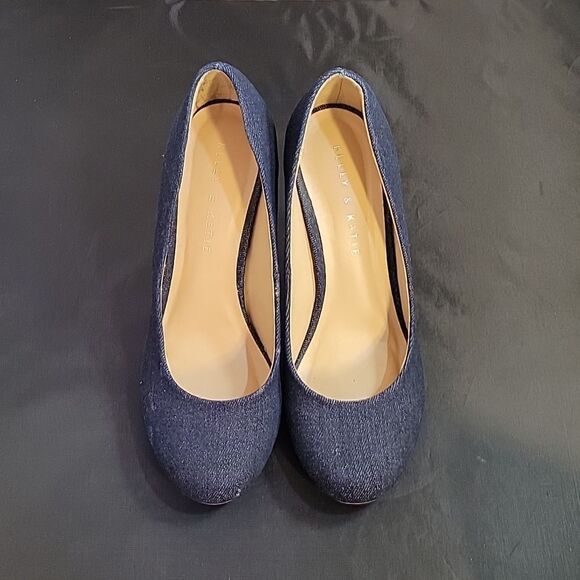 KELLY &KATIE DENIM JEAN MATERIALS ROUND TOE HEEL PUMP - Picture 4 of 15